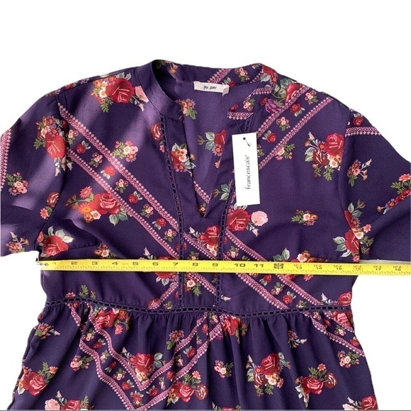 Francesca’s Miami Laura-Lee Purple Plum Shabby Chic Floral Babydoll Blouse XS - Picture 15 of 16